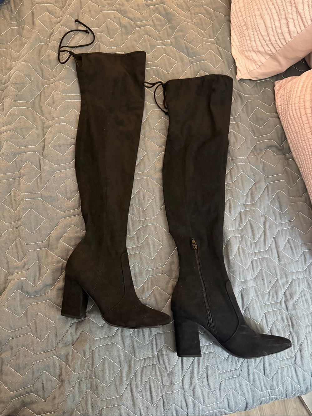 Black Over-the-Knee Block Heel Boots - Classic Women's Style